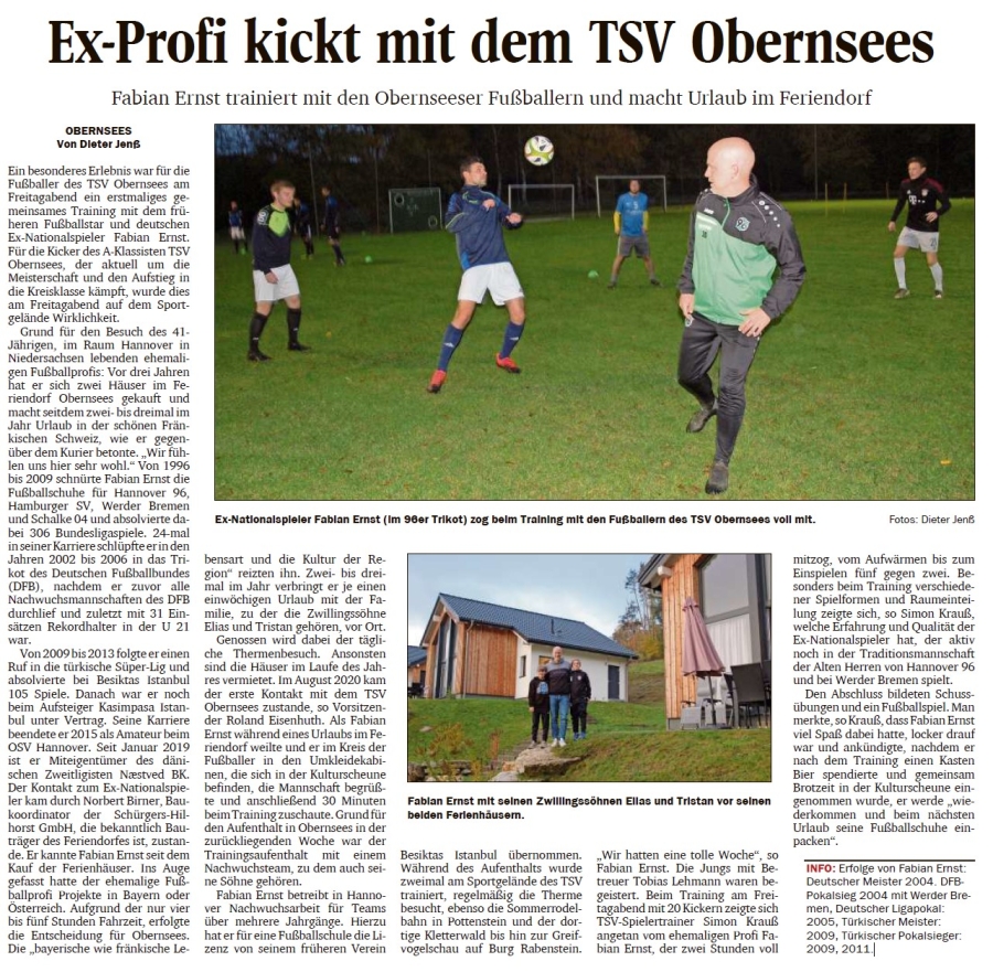 Fabian Ernst trainiert mit den Obernseeser Fußballern und macht Urlaub im Feriendorf